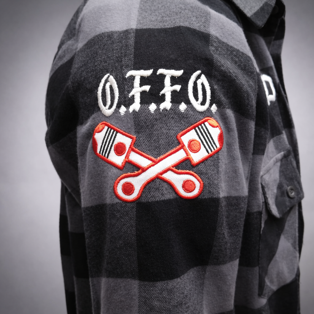 Chemise Flannel Black/Gray brodé Shirt Light Longsleeve