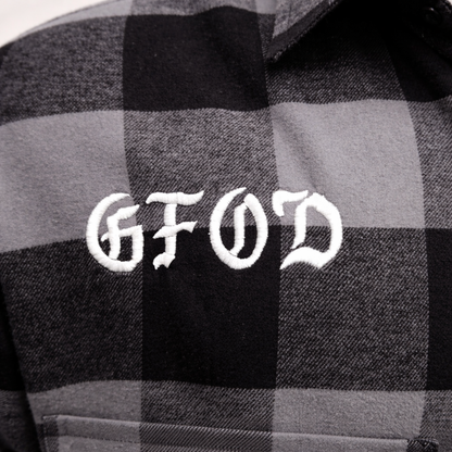 Chemise Flannel Black/Gray brodé Shirt Light Longsleeve