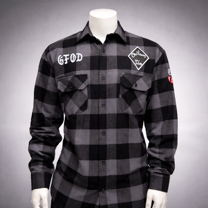 Chemise Flannel Black/Gray brodé Shirt Light Longsleeve