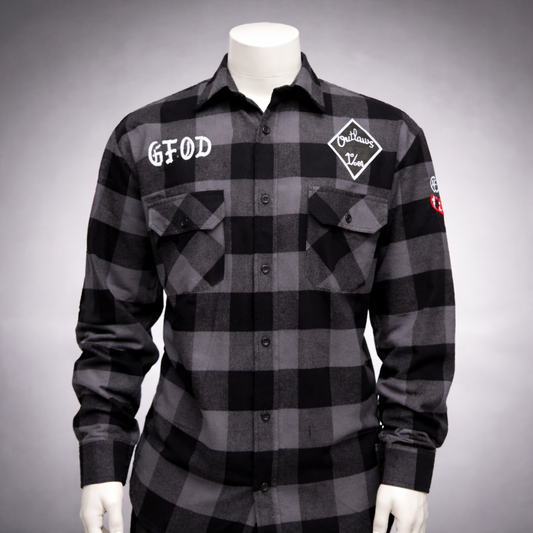 Chemise Flannel Black/Gray brodé Shirt Light Longsleeve